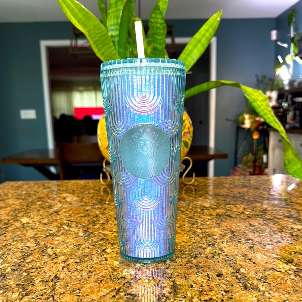 Starbucks Blue Iridescent Tumbler with Straw